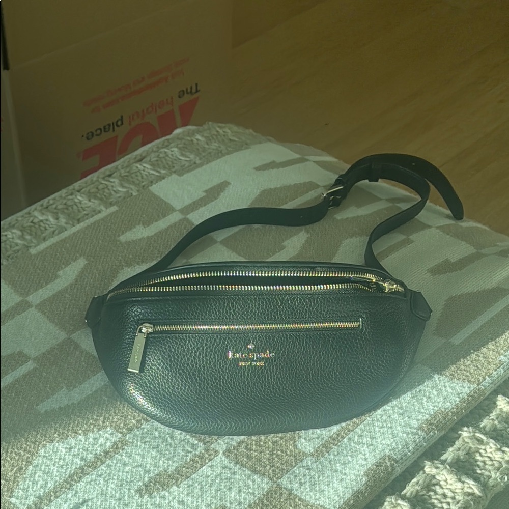 Kate Spade Black Leather Belt Bag with Gold Accents